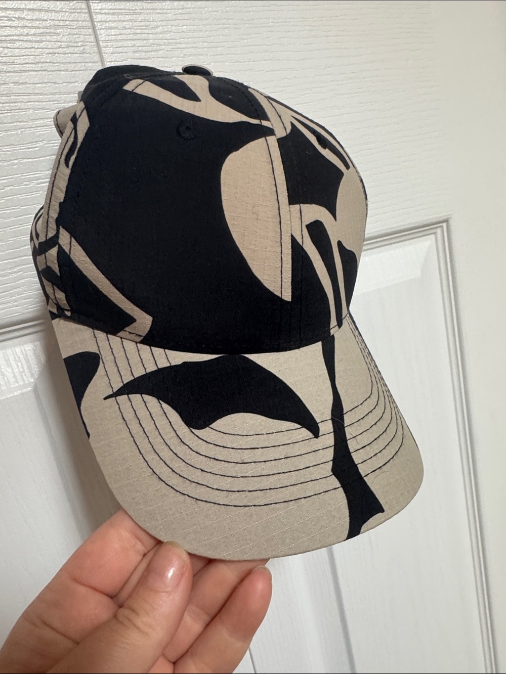 YMC Black and Beige Patterned Baseball Cap